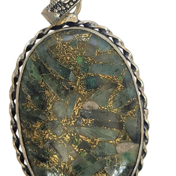 Emerald Mosaic Pendant in Sterling Silver – Handmade Green Stone Necklace - Picture 2 of 10